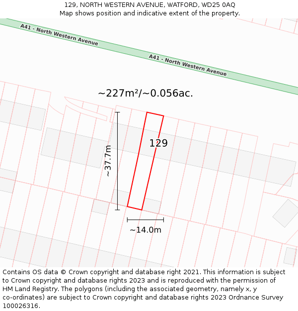 129, NORTH WESTERN AVENUE, WATFORD, WD25 0AQ: Plot and title map