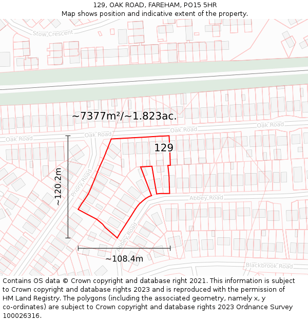 129, OAK ROAD, FAREHAM, PO15 5HR: Plot and title map