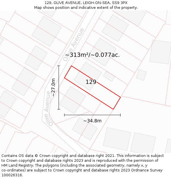 129, OLIVE AVENUE, LEIGH-ON-SEA, SS9 3PX: Plot and title map