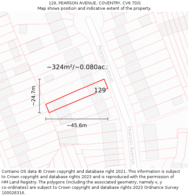 129, PEARSON AVENUE, COVENTRY, CV6 7DG: Plot and title map