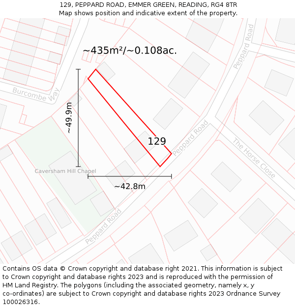 129, PEPPARD ROAD, EMMER GREEN, READING, RG4 8TR: Plot and title map