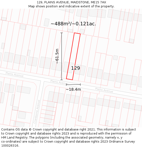 129, PLAINS AVENUE, MAIDSTONE, ME15 7AX: Plot and title map