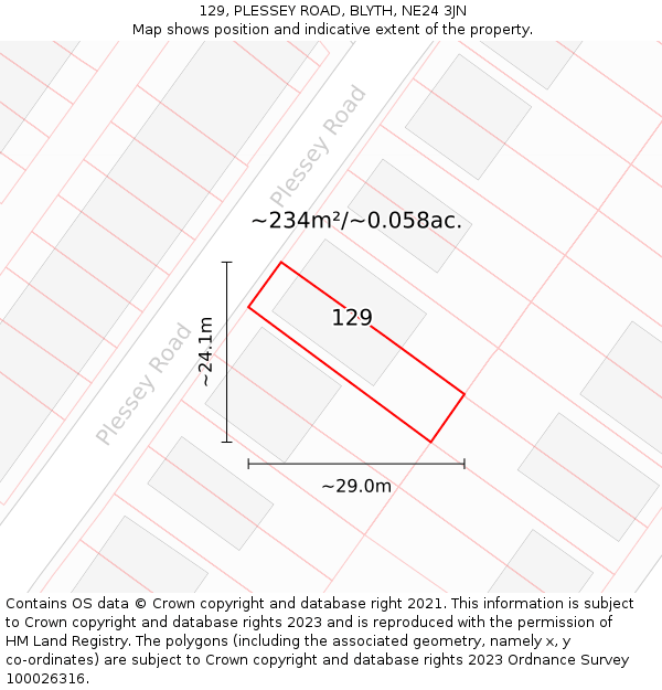 129, PLESSEY ROAD, BLYTH, NE24 3JN: Plot and title map