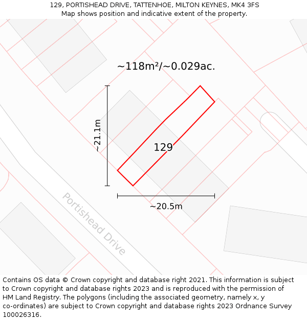 129, PORTISHEAD DRIVE, TATTENHOE, MILTON KEYNES, MK4 3FS: Plot and title map