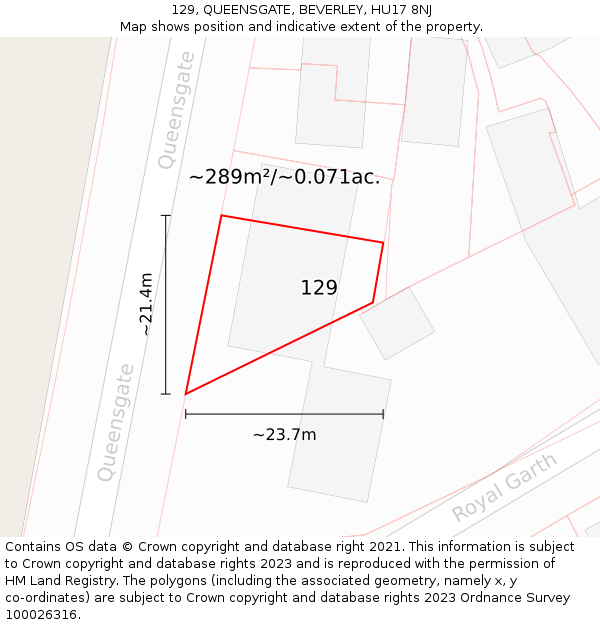 129, QUEENSGATE, BEVERLEY, HU17 8NJ: Plot and title map