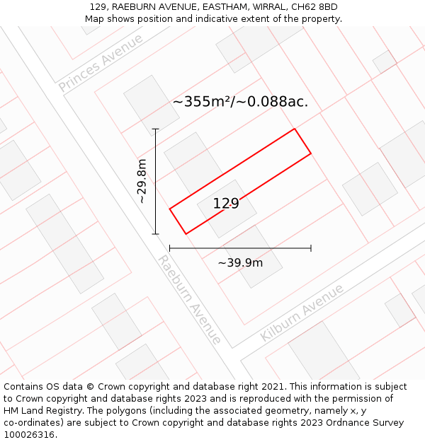 129, RAEBURN AVENUE, EASTHAM, WIRRAL, CH62 8BD: Plot and title map