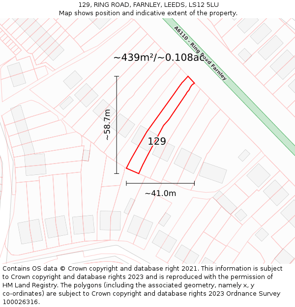 129, RING ROAD, FARNLEY, LEEDS, LS12 5LU: Plot and title map