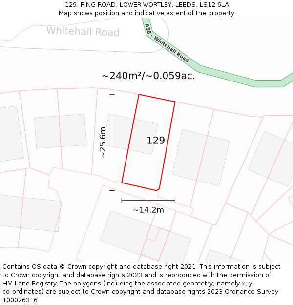 129, RING ROAD, LOWER WORTLEY, LEEDS, LS12 6LA: Plot and title map