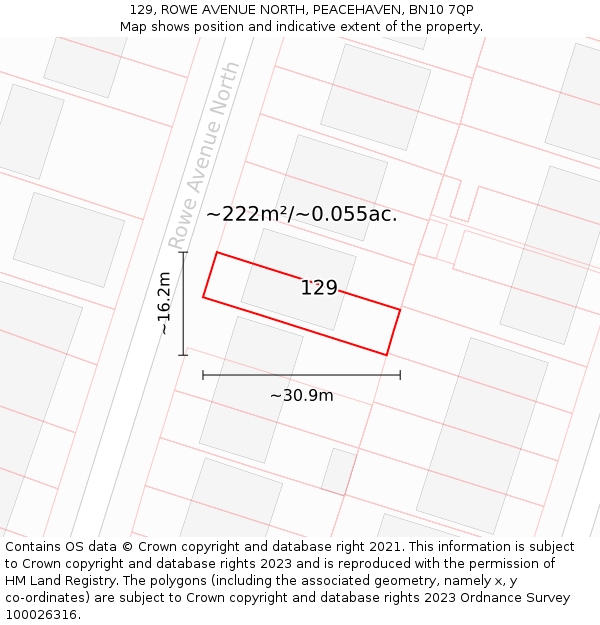 129, ROWE AVENUE NORTH, PEACEHAVEN, BN10 7QP: Plot and title map