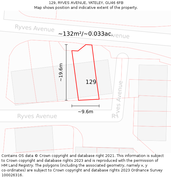 129, RYVES AVENUE, YATELEY, GU46 6FB: Plot and title map