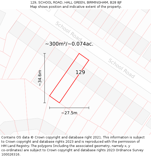 129, SCHOOL ROAD, HALL GREEN, BIRMINGHAM, B28 8JF: Plot and title map