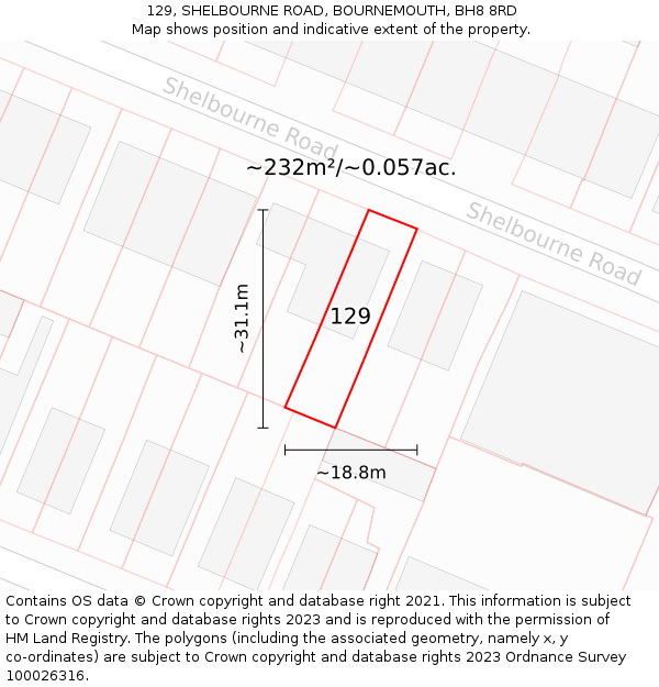 129, SHELBOURNE ROAD, BOURNEMOUTH, BH8 8RD: Plot and title map