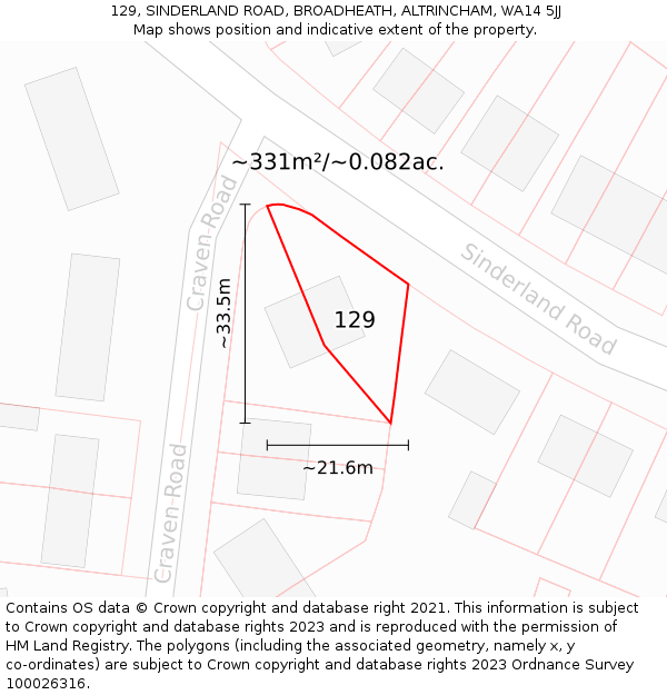 129, SINDERLAND ROAD, BROADHEATH, ALTRINCHAM, WA14 5JJ: Plot and title map