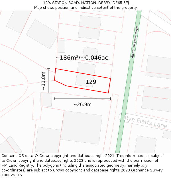 129, STATION ROAD, HATTON, DERBY, DE65 5EJ: Plot and title map