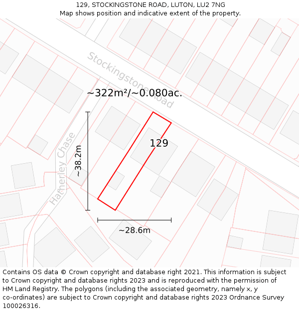 129, STOCKINGSTONE ROAD, LUTON, LU2 7NG: Plot and title map