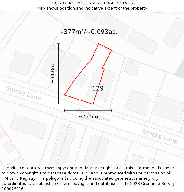 129, STOCKS LANE, STALYBRIDGE, SK15 2NU: Plot and title map