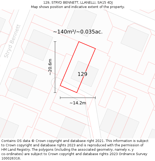 129, STRYD BENNETT, LLANELLI, SA15 4DJ: Plot and title map