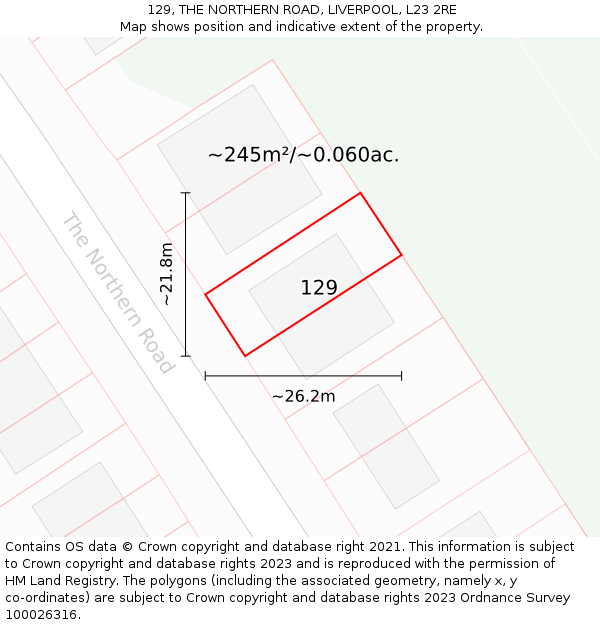 129, THE NORTHERN ROAD, LIVERPOOL, L23 2RE: Plot and title map
