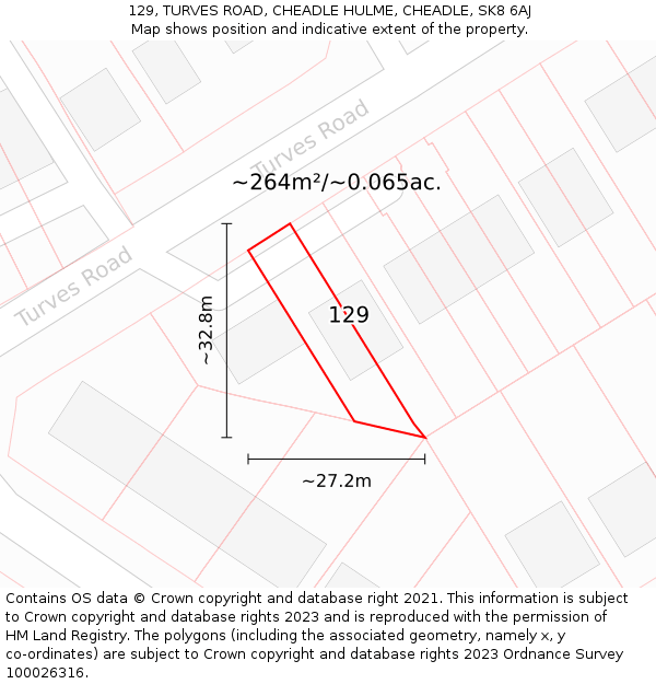 129, TURVES ROAD, CHEADLE HULME, CHEADLE, SK8 6AJ: Plot and title map