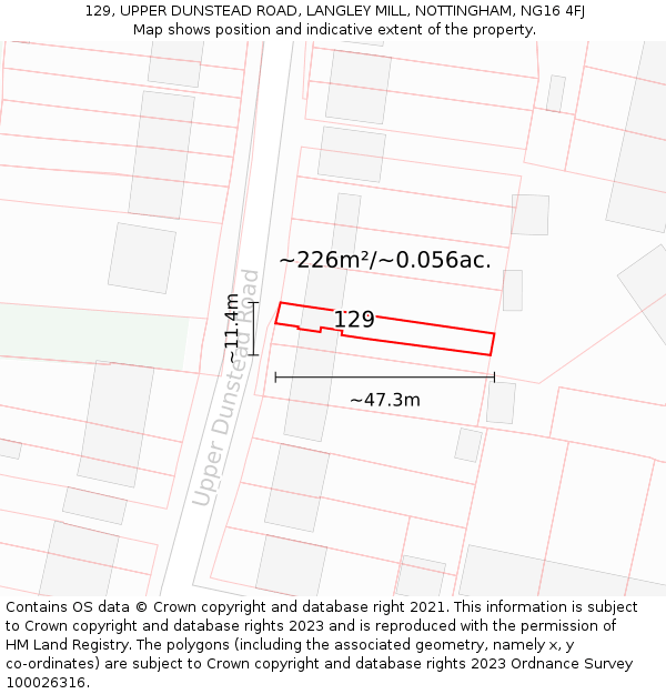 129, UPPER DUNSTEAD ROAD, LANGLEY MILL, NOTTINGHAM, NG16 4FJ: Plot and title map