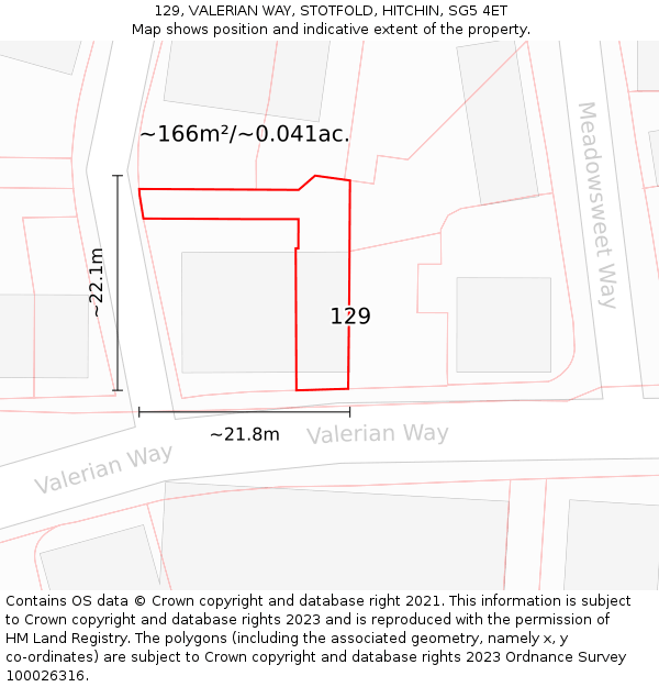 129, VALERIAN WAY, STOTFOLD, HITCHIN, SG5 4ET: Plot and title map