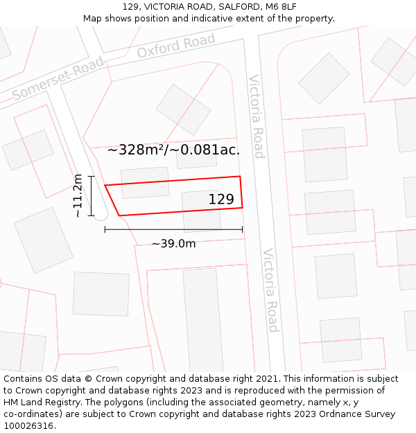 129, VICTORIA ROAD, SALFORD, M6 8LF: Plot and title map