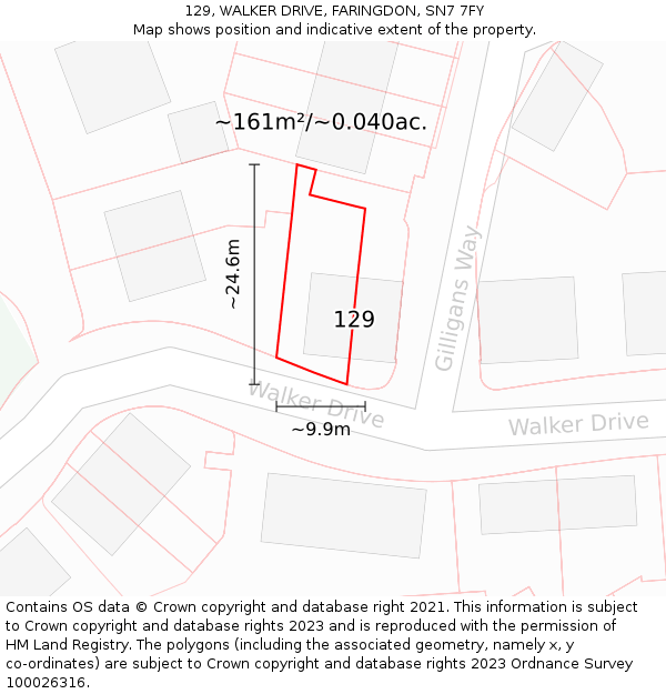 129, WALKER DRIVE, FARINGDON, SN7 7FY: Plot and title map