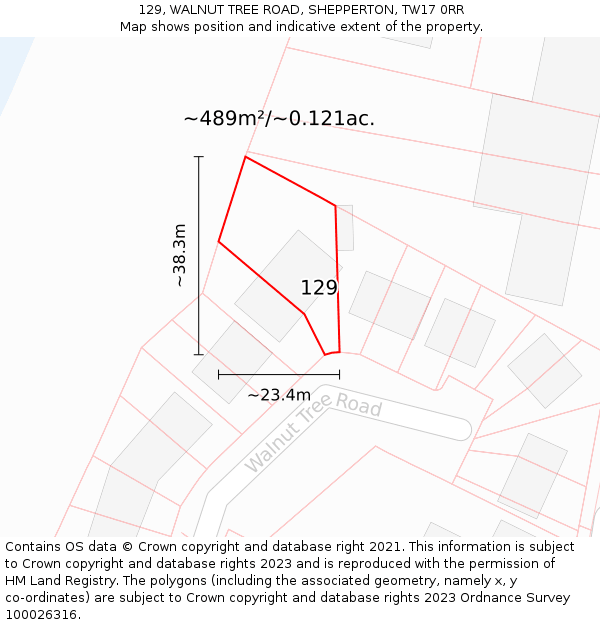 129, WALNUT TREE ROAD, SHEPPERTON, TW17 0RR: Plot and title map