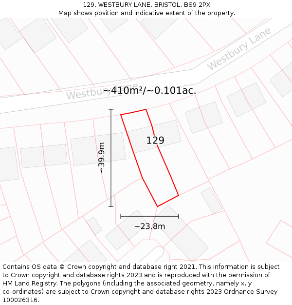 129, WESTBURY LANE, BRISTOL, BS9 2PX: Plot and title map