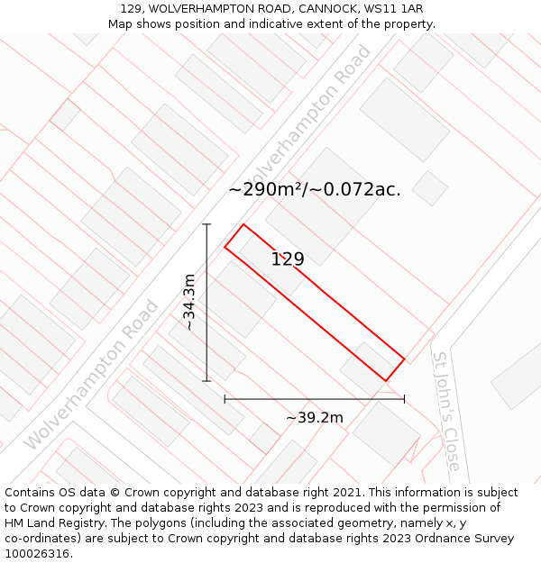 129, WOLVERHAMPTON ROAD, CANNOCK, WS11 1AR: Plot and title map