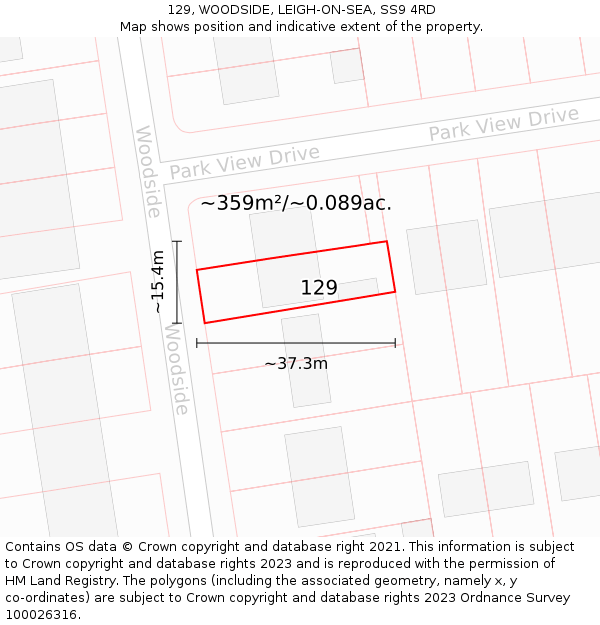 129, WOODSIDE, LEIGH-ON-SEA, SS9 4RD: Plot and title map