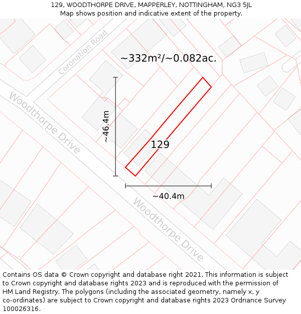 129, WOODTHORPE DRIVE, MAPPERLEY, NOTTINGHAM, NG3 5JL: Plot and title map