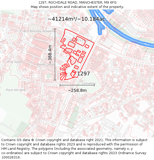 1297, ROCHDALE ROAD, MANCHESTER, M9 6FG: Plot and title map