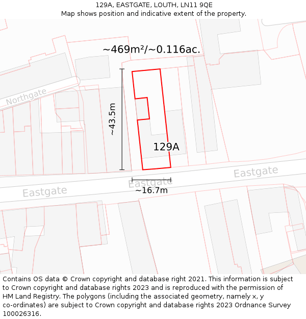 129A, EASTGATE, LOUTH, LN11 9QE: Plot and title map