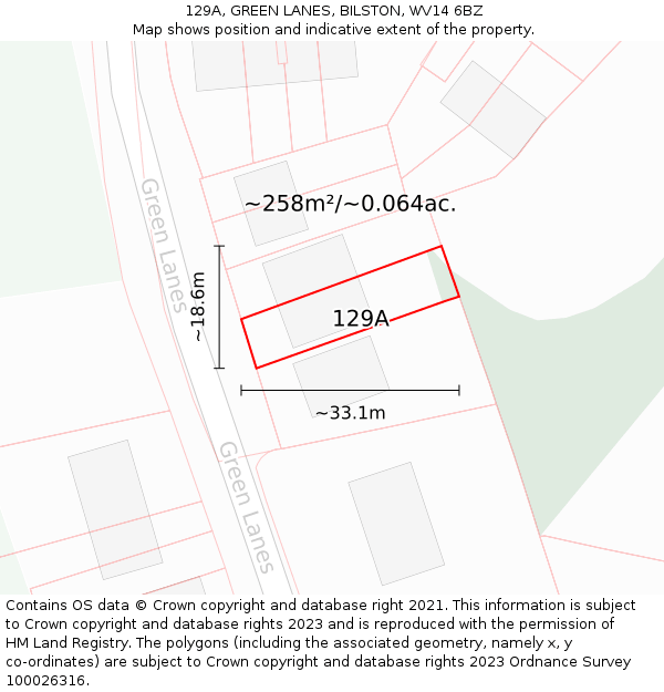 129A, GREEN LANES, BILSTON, WV14 6BZ: Plot and title map