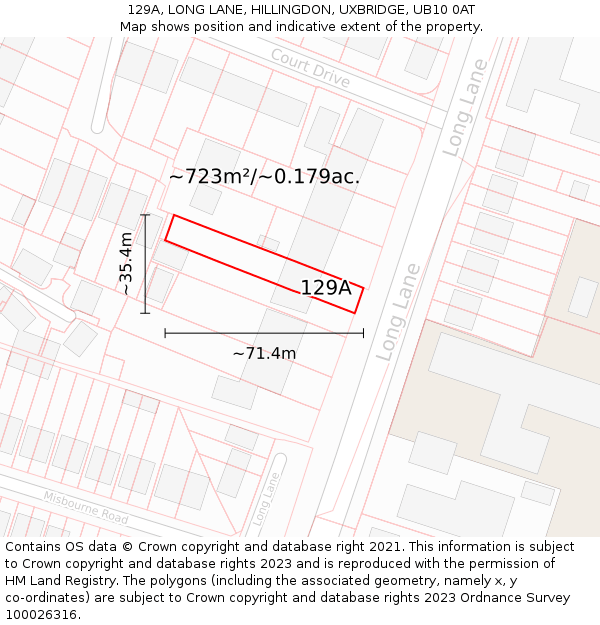 129A, LONG LANE, HILLINGDON, UXBRIDGE, UB10 0AT: Plot and title map