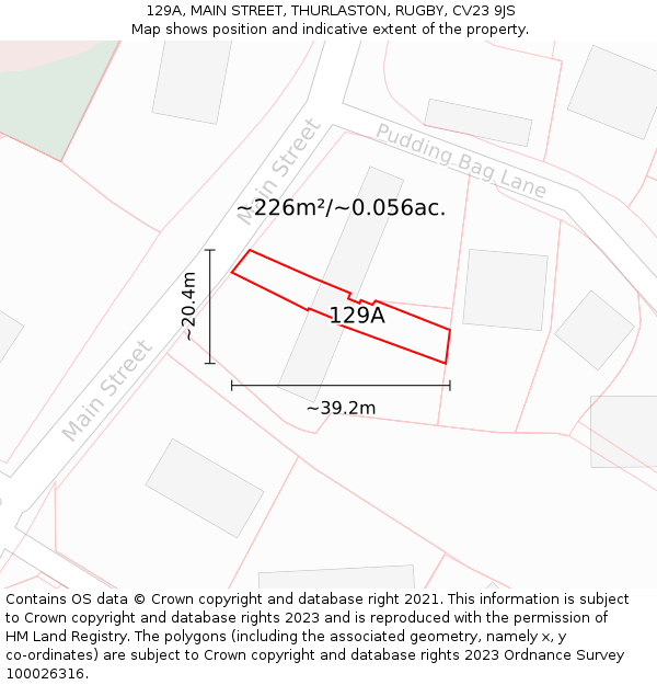 129A, MAIN STREET, THURLASTON, RUGBY, CV23 9JS: Plot and title map