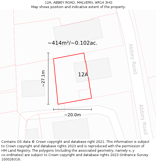 12A, ABBEY ROAD, MALVERN, WR14 3HG: Plot and title map