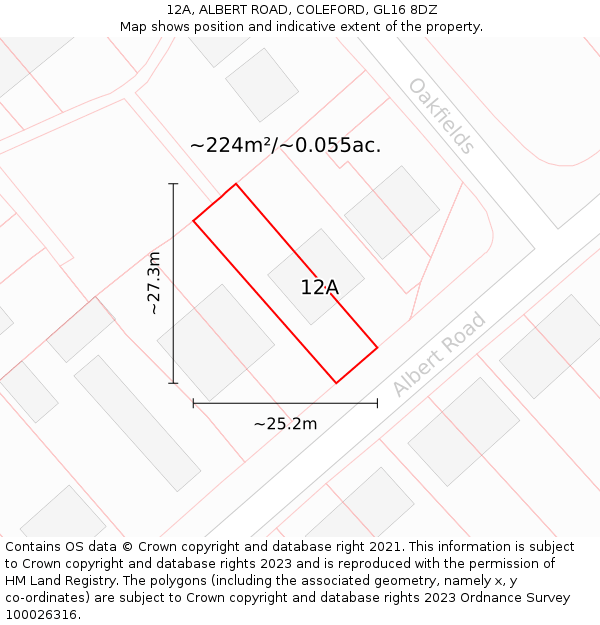 12A, ALBERT ROAD, COLEFORD, GL16 8DZ: Plot and title map