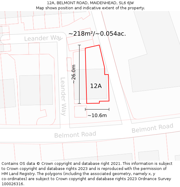 12A, BELMONT ROAD, MAIDENHEAD, SL6 6JW: Plot and title map