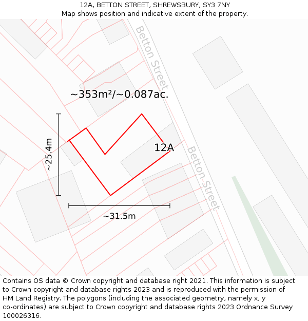 12A, BETTON STREET, SHREWSBURY, SY3 7NY: Plot and title map