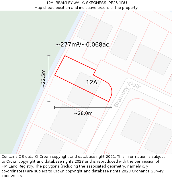 12A, BRAMLEY WALK, SKEGNESS, PE25 1DU: Plot and title map