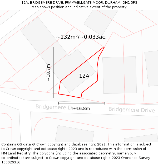 12A, BRIDGEMERE DRIVE, FRAMWELLGATE MOOR, DURHAM, DH1 5FG: Plot and title map