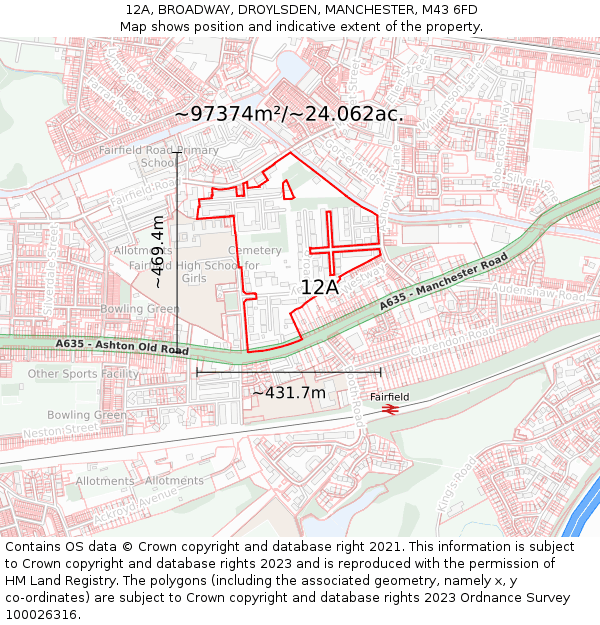 12A, BROADWAY, DROYLSDEN, MANCHESTER, M43 6FD: Plot and title map