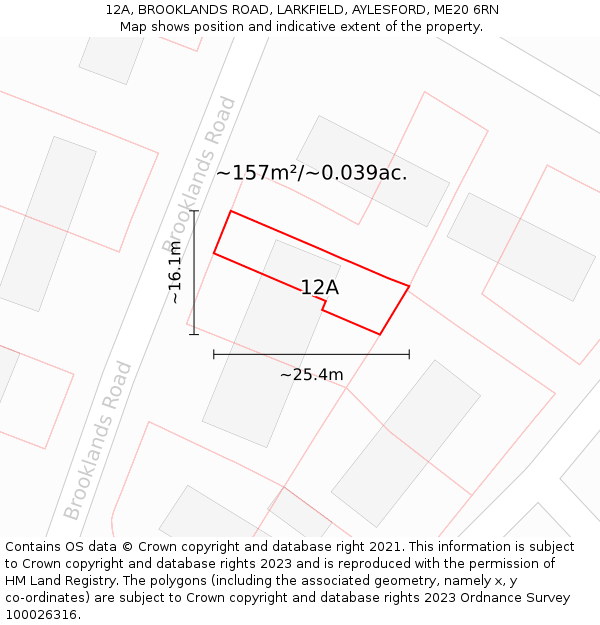 12A, BROOKLANDS ROAD, LARKFIELD, AYLESFORD, ME20 6RN: Plot and title map