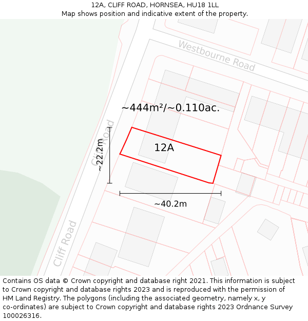 12A, CLIFF ROAD, HORNSEA, HU18 1LL: Plot and title map