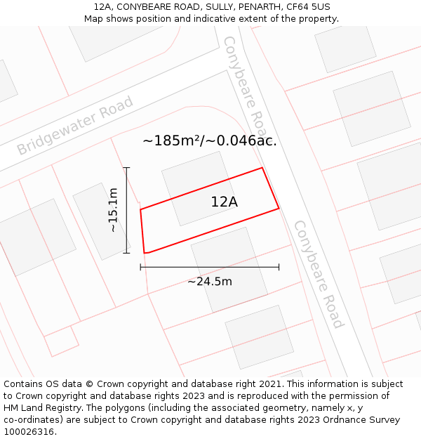 12A, CONYBEARE ROAD, SULLY, PENARTH, CF64 5US: Plot and title map