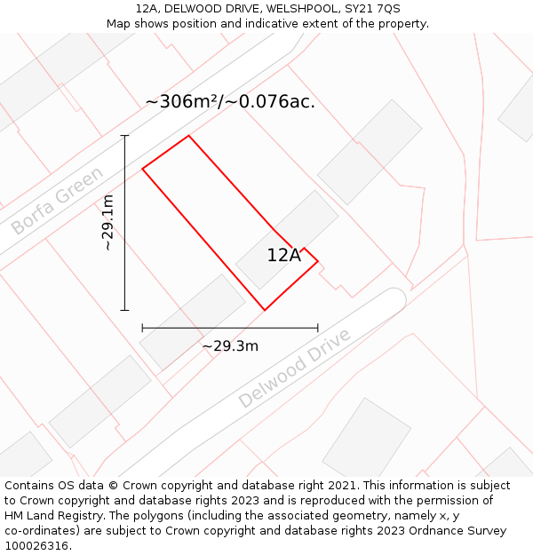 12A, DELWOOD DRIVE, WELSHPOOL, SY21 7QS: Plot and title map