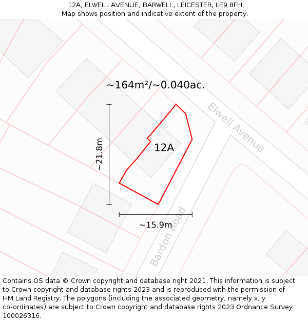 12A, ELWELL AVENUE, BARWELL, LEICESTER, LE9 8FH: Plot and title map