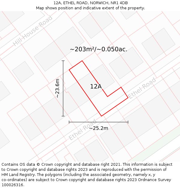 12A, ETHEL ROAD, NORWICH, NR1 4DB: Plot and title map